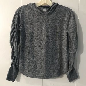 Athleta Girls Heather gray ruched sleeves hooded shirt